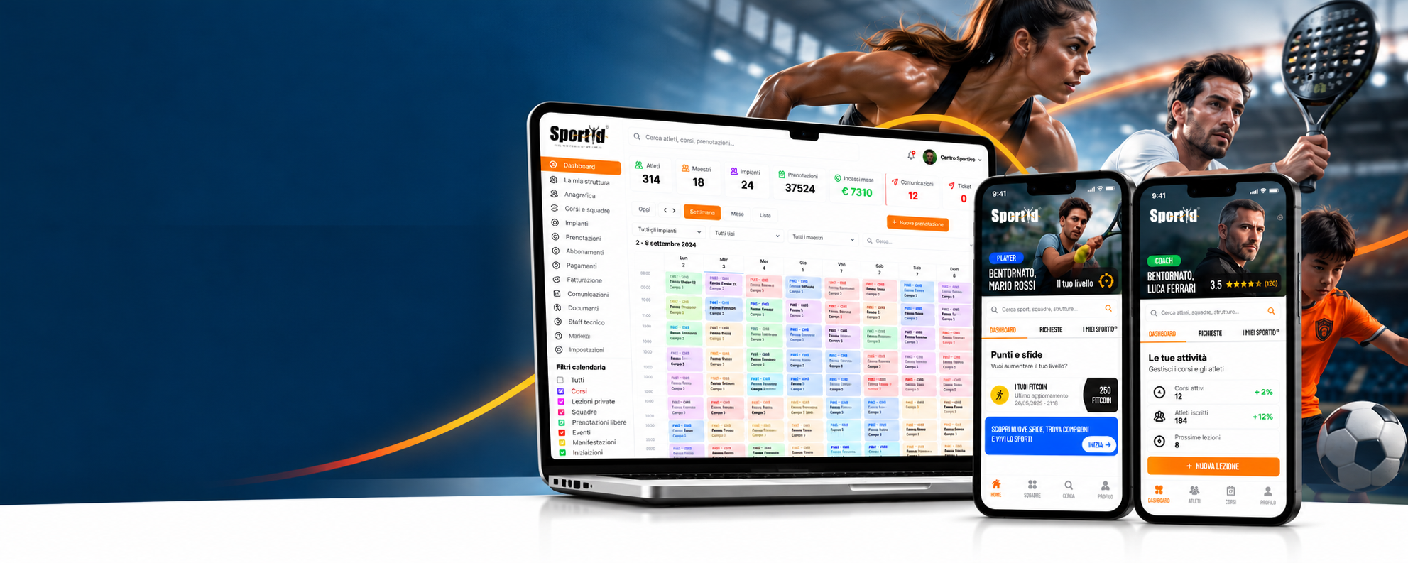 SportID: mockup Manager, Coach e Player, atleti e scenario sportivo